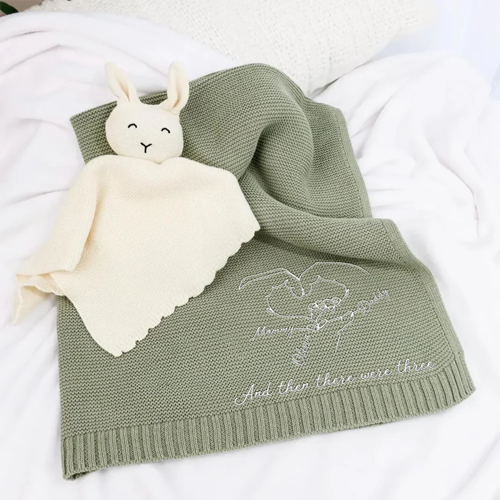 Hold Hands - Personalized Custom Embroidered Knitted Baby Blanket - Image 2