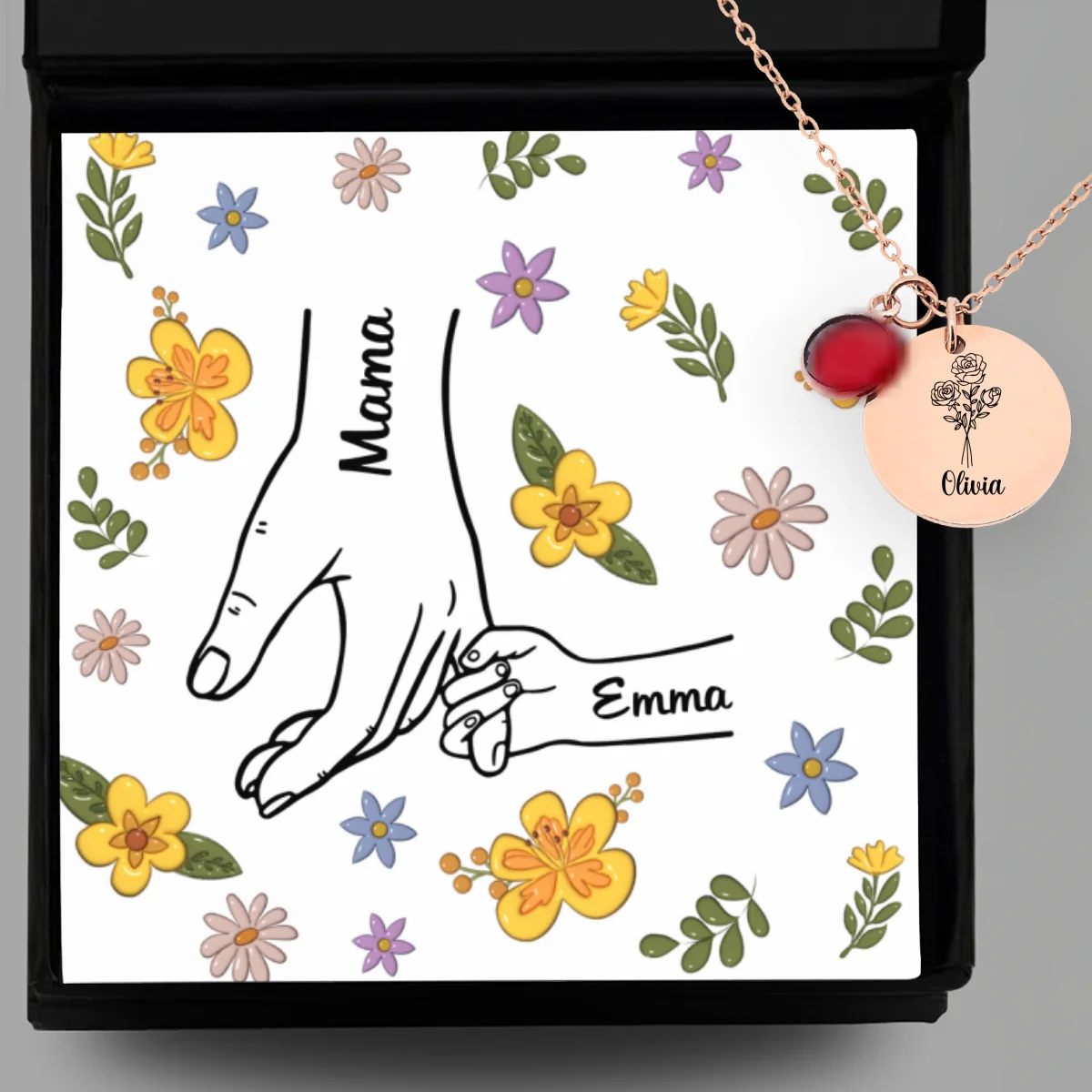 Hold My Hand - Personalized Custom Birthstone Necklace With Message Card - Image 10
