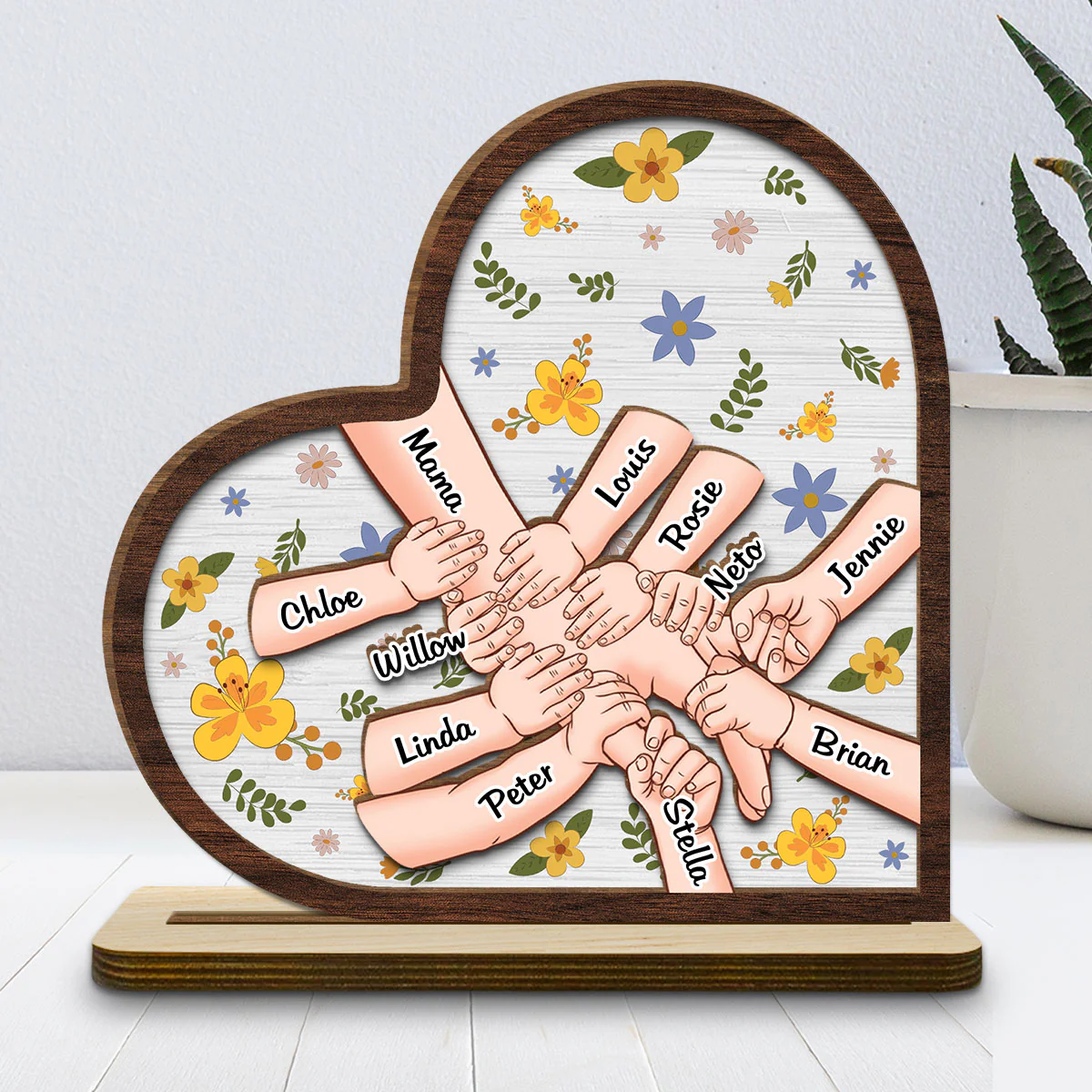 Hold Our Hands - Personalized Custom 2-Layer Wood Plaque With Flat Base - Image 2