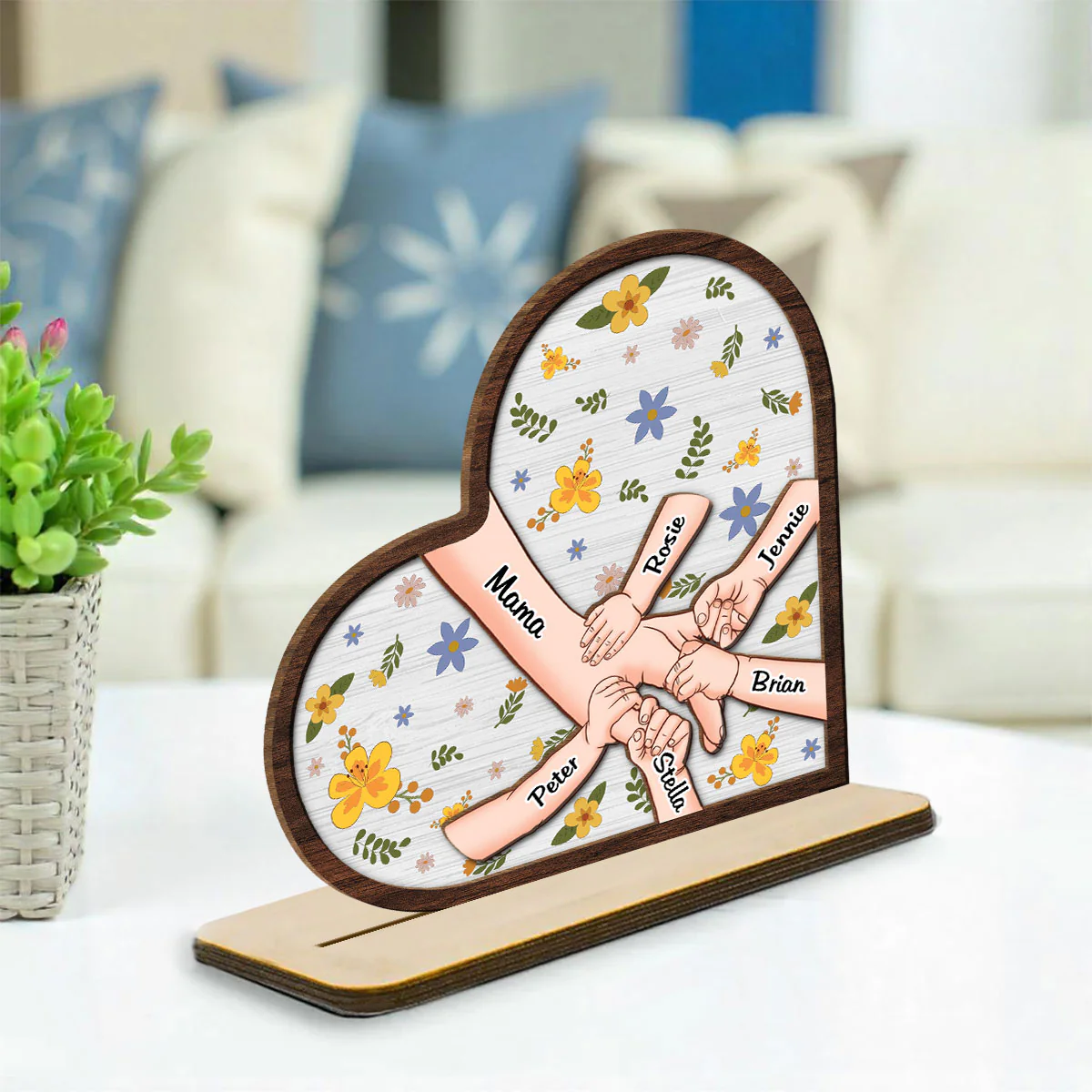 Hold Our Hands - Personalized Custom 2-Layer Wood Plaque With Flat Base - Image 3