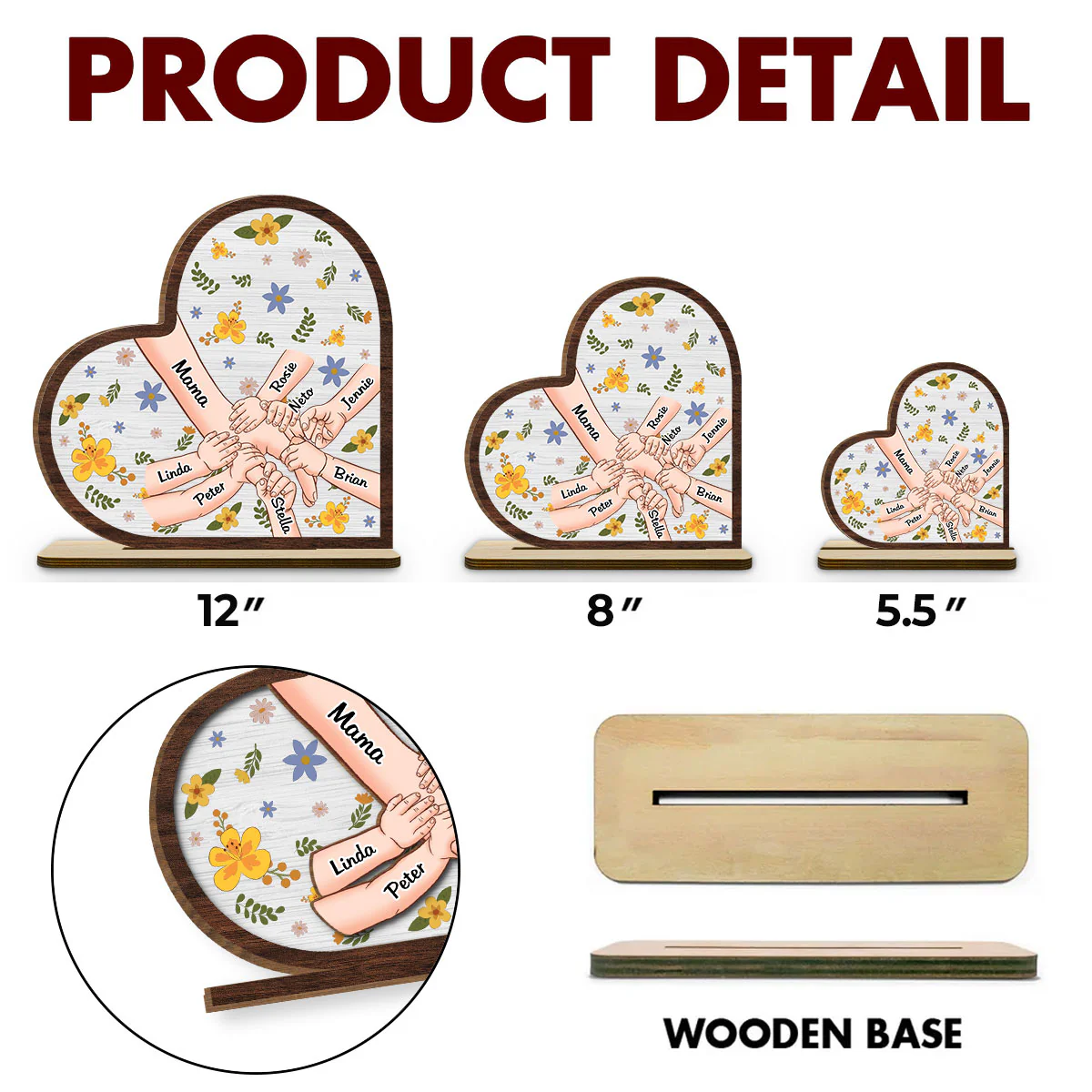 Hold Our Hands - Personalized Custom 2-Layer Wood Plaque With Flat Base - Image 7