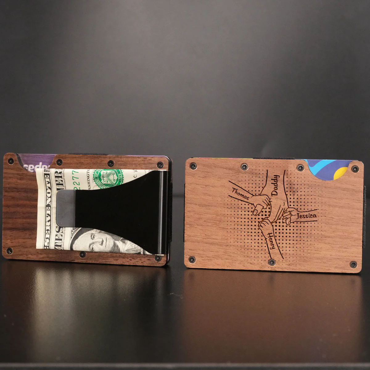 Holding Hands - Personalized Custom Engraved Wooden Card Holder - Image 2