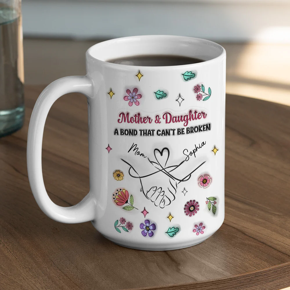 Holding Mommy Hand - Personalized Custom 3D Inflated Effect Mug - Image 4