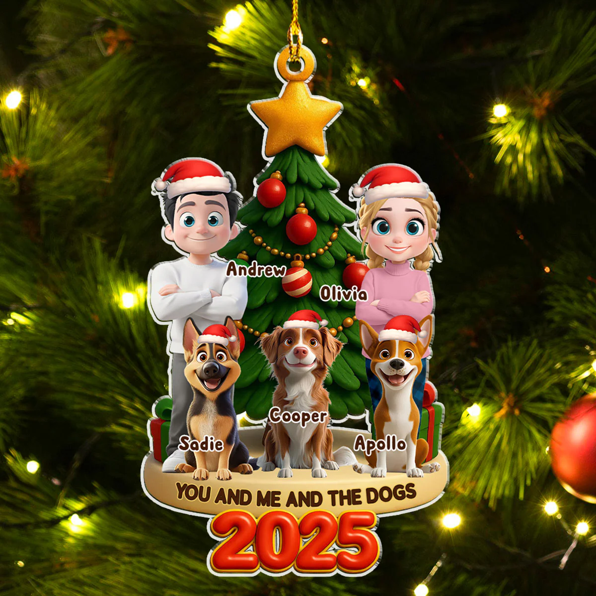 Holiday Family And Pets - Personalized Custom Acrylic Ornament - Image 5