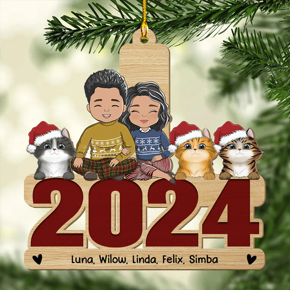 Holiday With Pets - Personalized Custom 1-layered Wood Ornament - Image 2