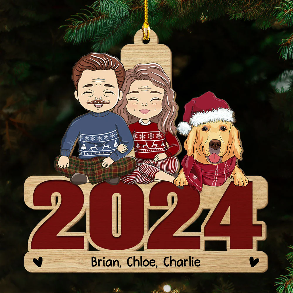 Holiday With Pets - Personalized Custom 1-layered Wood Ornament - Image 4