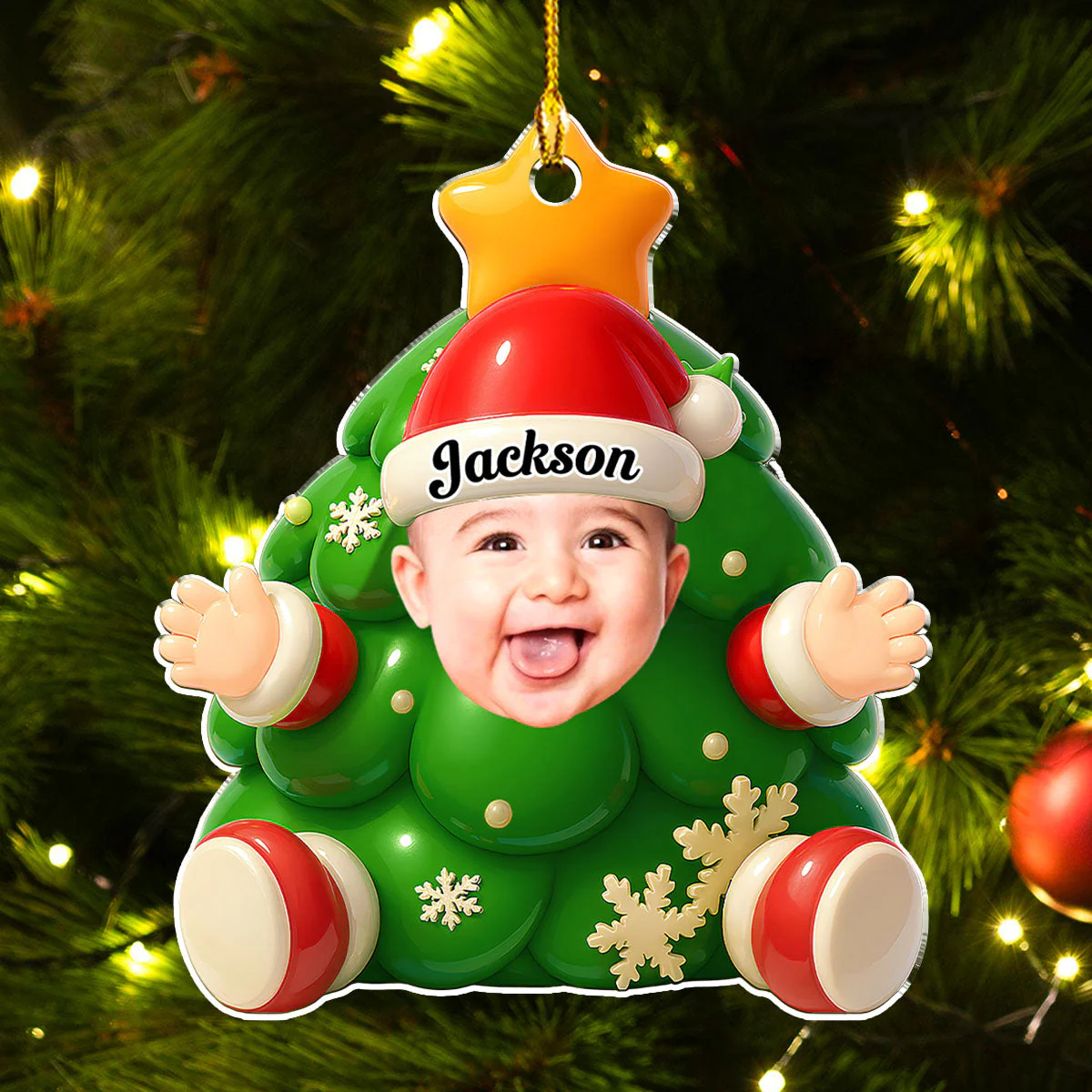 Holly Baby Christmas Tree - Personalized Custom Acrylic Ornament - Image 2