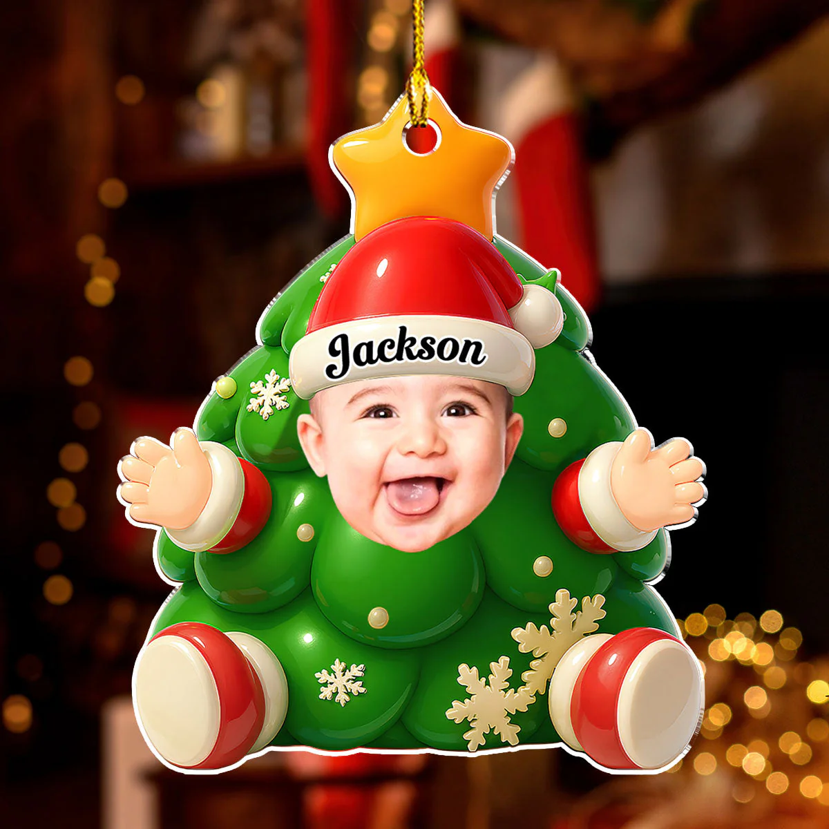 Holly Baby Christmas Tree - Personalized Custom Acrylic Ornament - Image 3