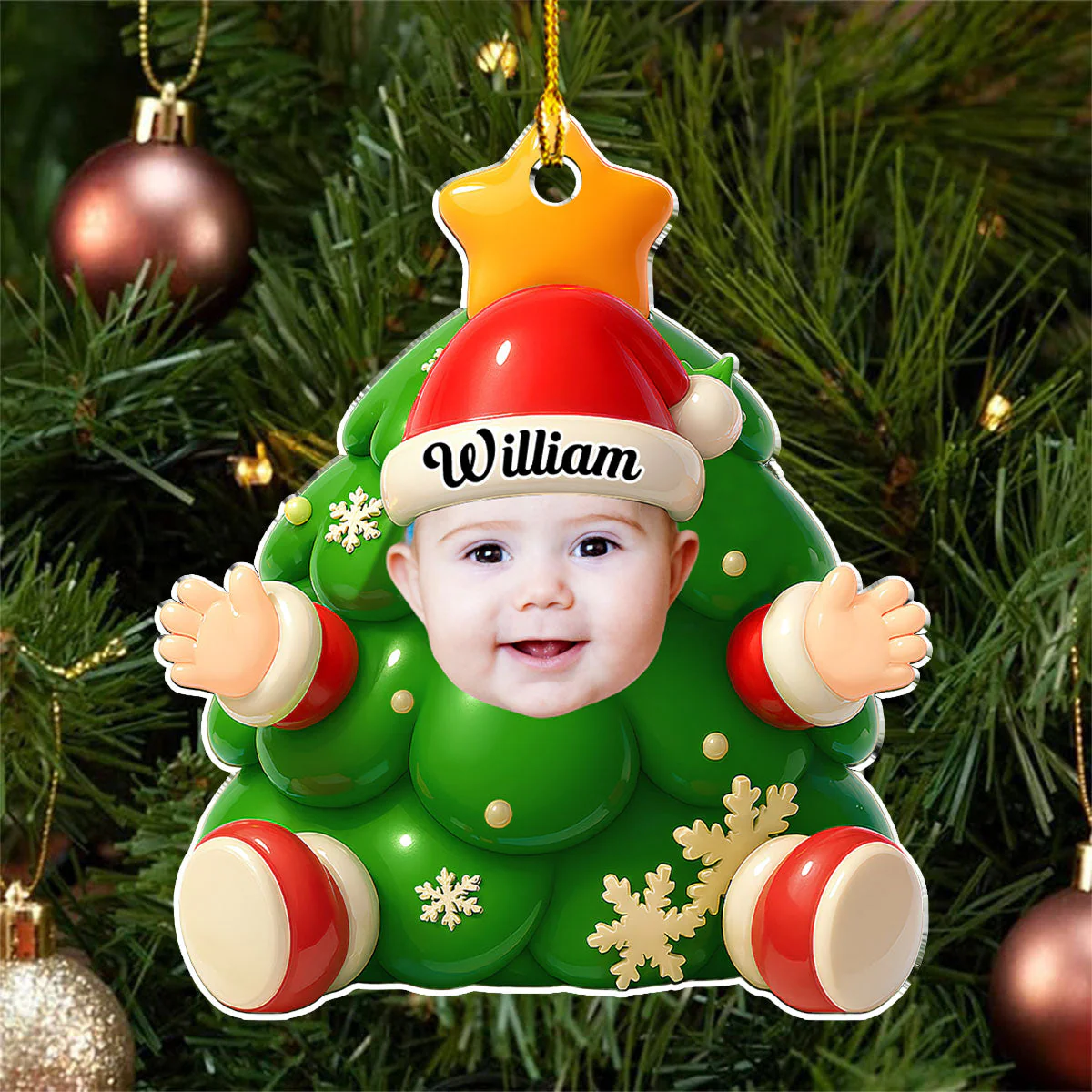 Holly Baby Christmas Tree - Personalized Custom Acrylic Ornament - Image 4
