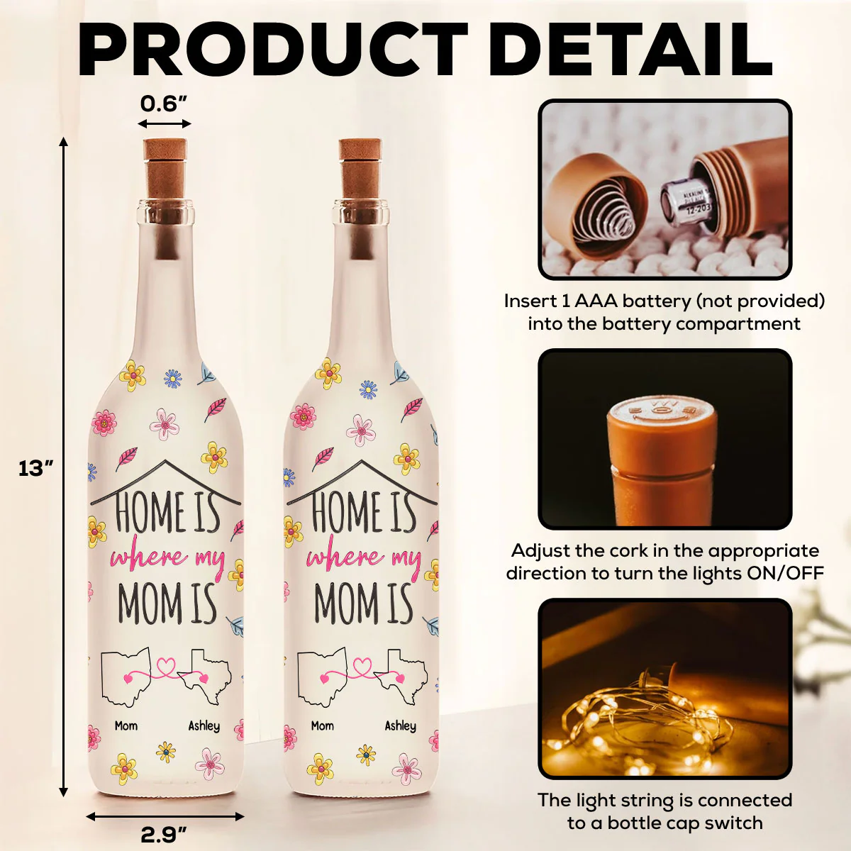 Home Is Where My Mom Is - Personalized Custom 3D Inflated Effect Bottle Lamp - Image 6
