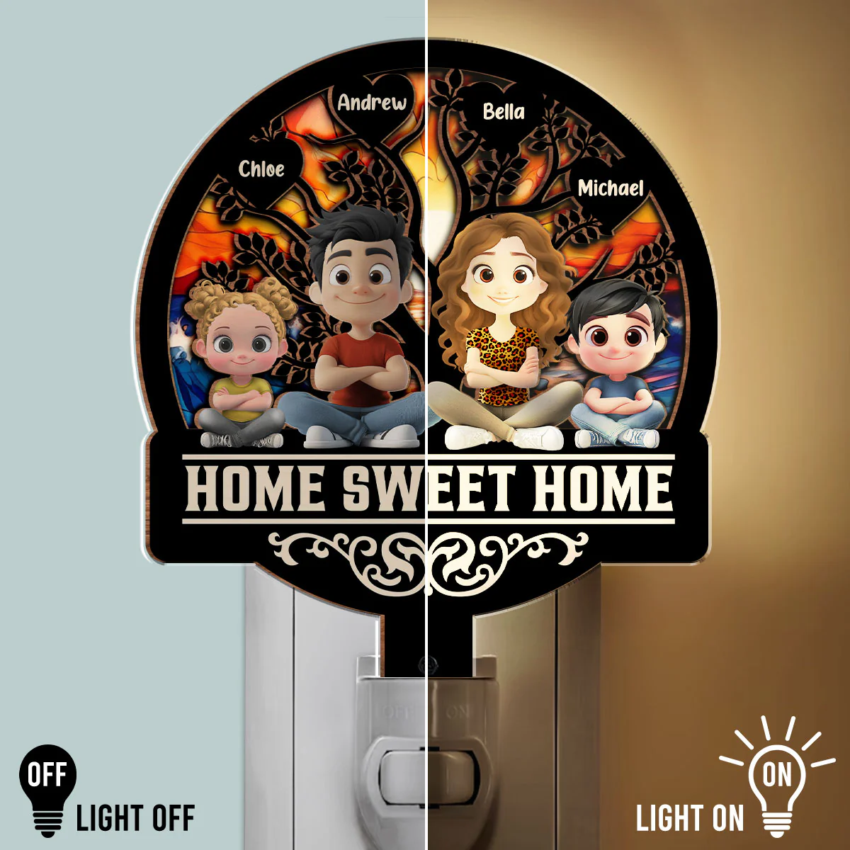Home Sweet Home Family - Personalized Custom Wood And Acrylic Night Light - Image 3