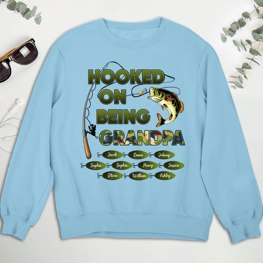 Hooked On Being Grandpa Papa - Personalized Custom Shirt - Image 3