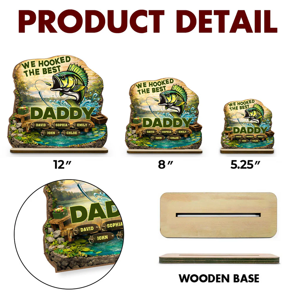 Hooked The Best Dad - Personalized Custom 2-Layer Wood Plaque With Flat Base - Image 4