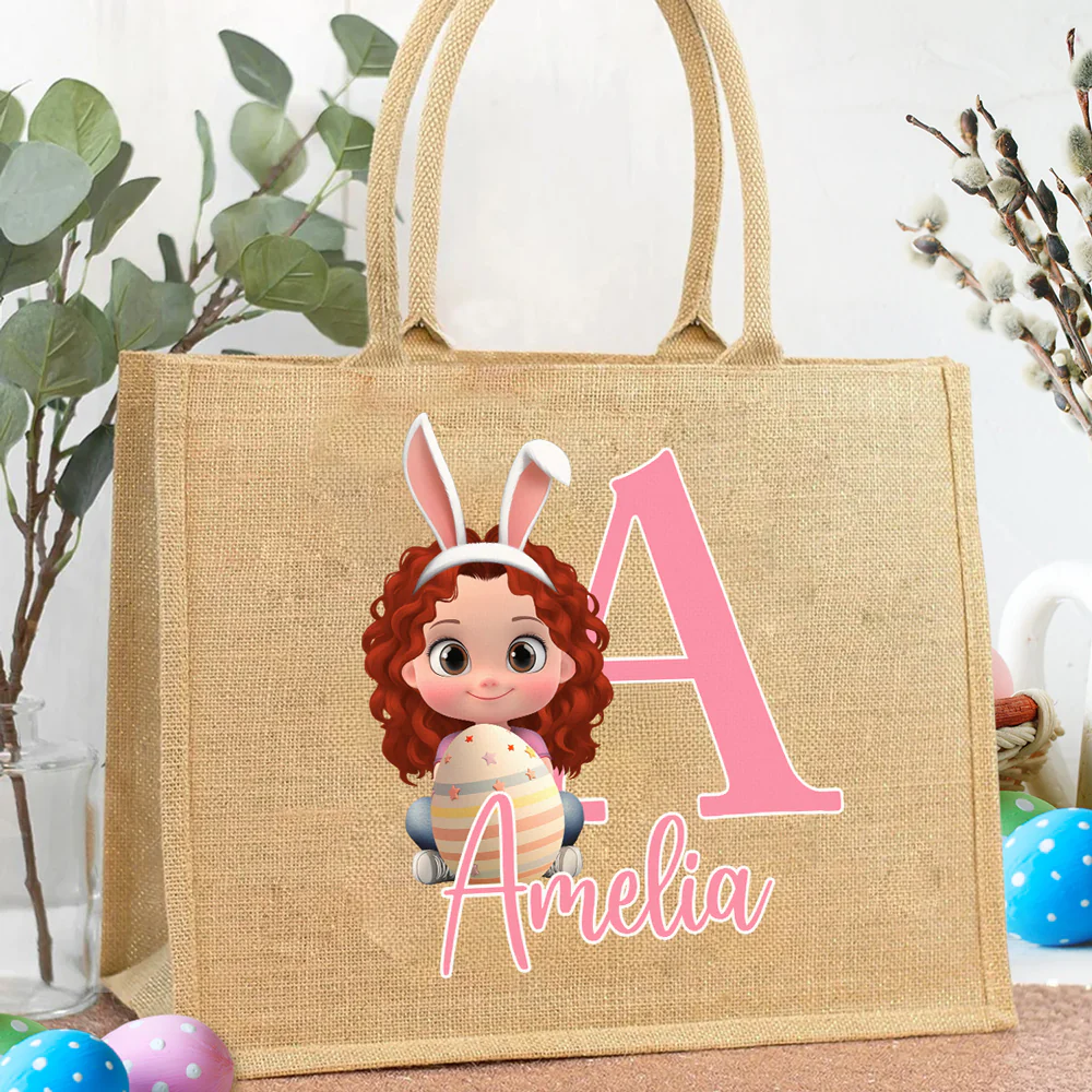 Hoppy Easter Fun - Personalized Custom Jute Tote Bag - Image 5
