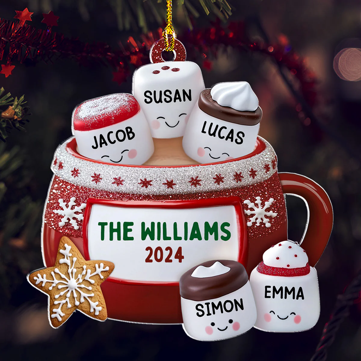 Hot Cocoa Marshmallow Family - Personalized Custom Acrylic Ornament - Image 2