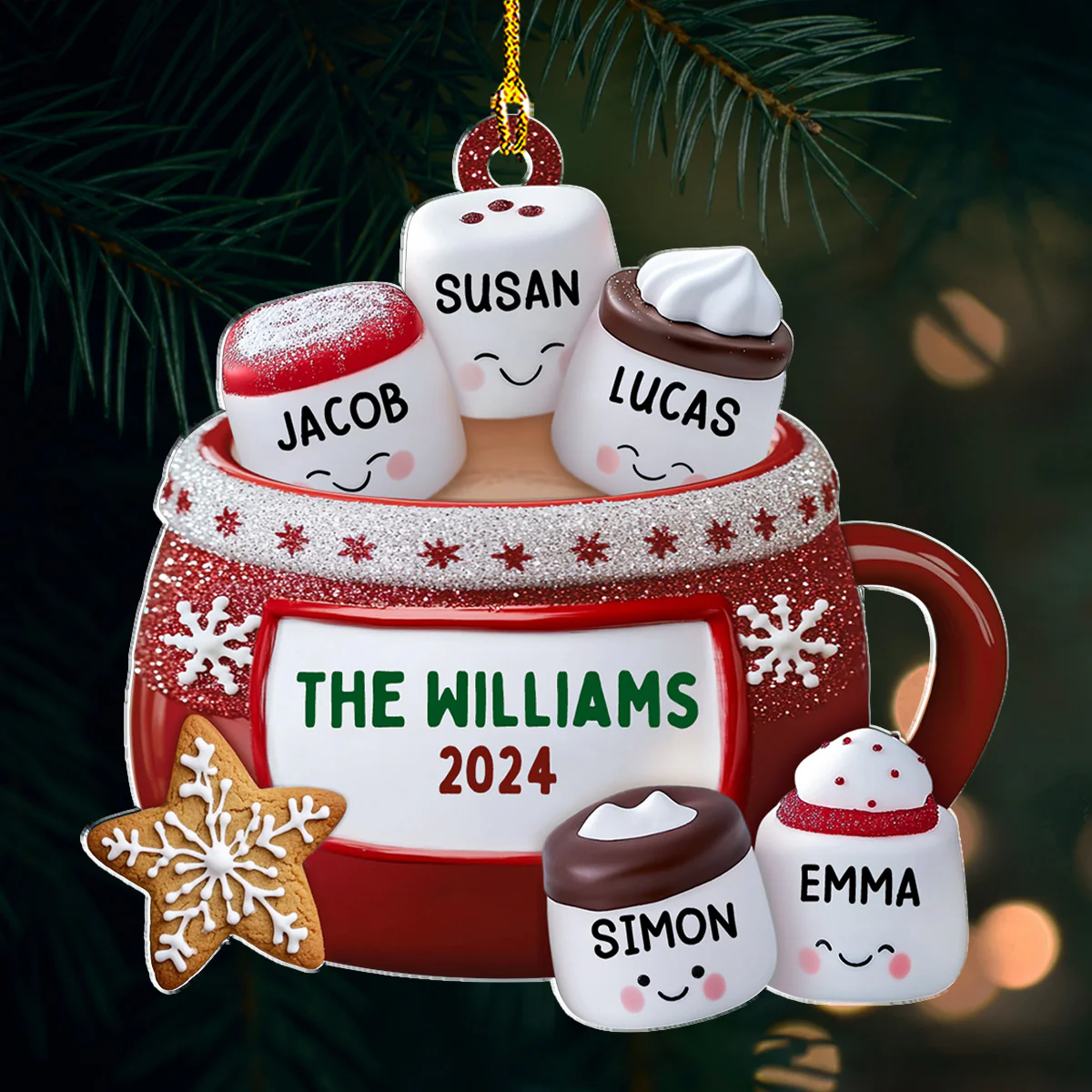 Hot Cocoa Marshmallow Family - Personalized Custom Acrylic Ornament - Image 4