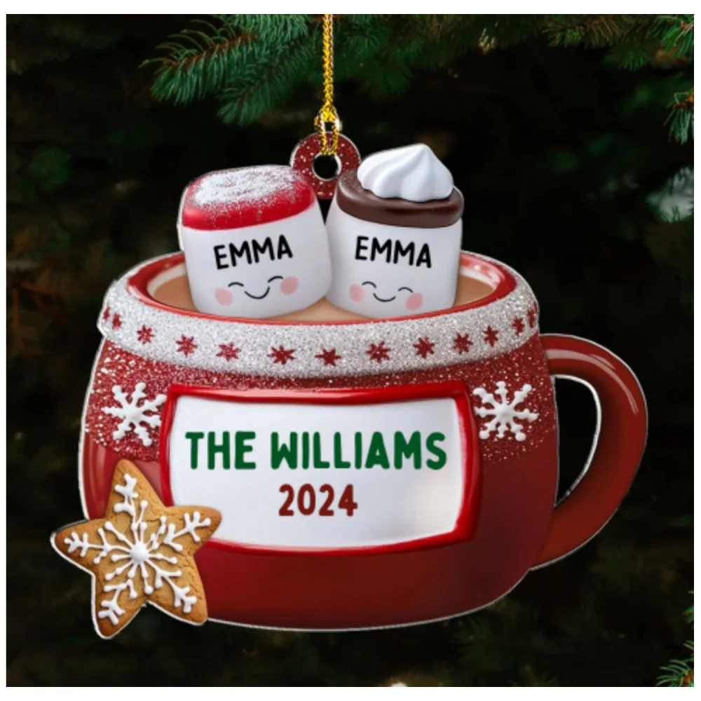 Hot Cocoa Marshmallow Family - Personalized Custom Acrylic Ornament - Image 6