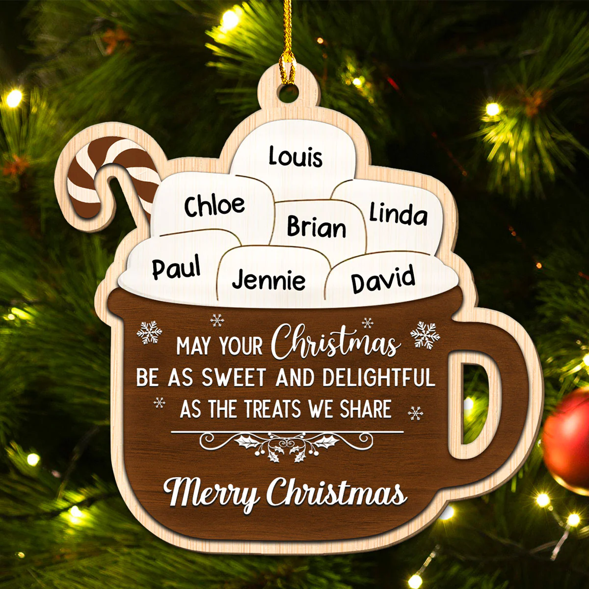 Hot Cocoa Sweet And Delightful - Personalized Custom Wood Ornament - Image 2
