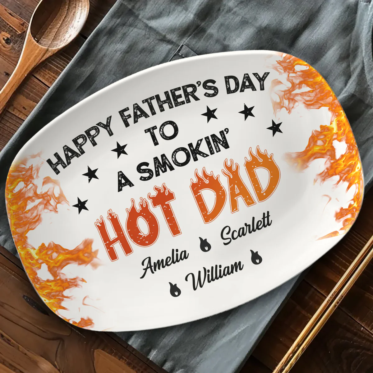 Hot On The Grill Dad - Personalized Custom Platter - Image 2