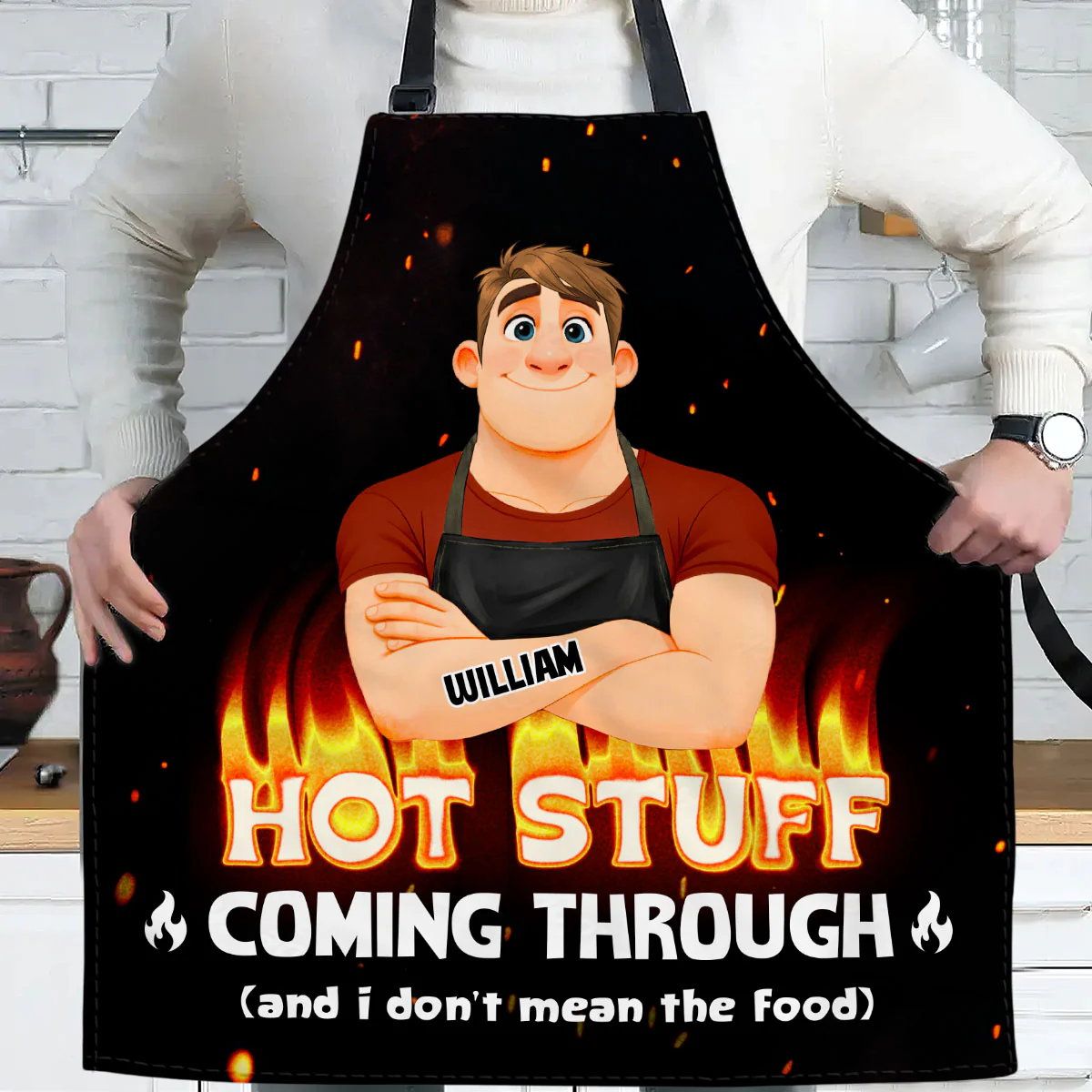 Hot Stuff Coming Through - Personalized Custom Apron - Image 3