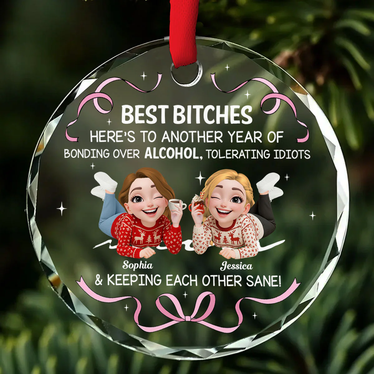 Hotter With Every Hangover - Personalized Custom Glass Ornament