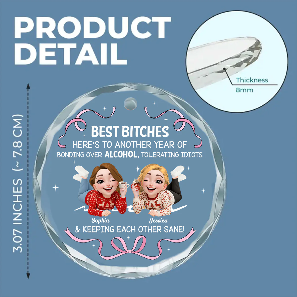 Hotter With Every Hangover - Personalized Custom Glass Ornament - Image 5