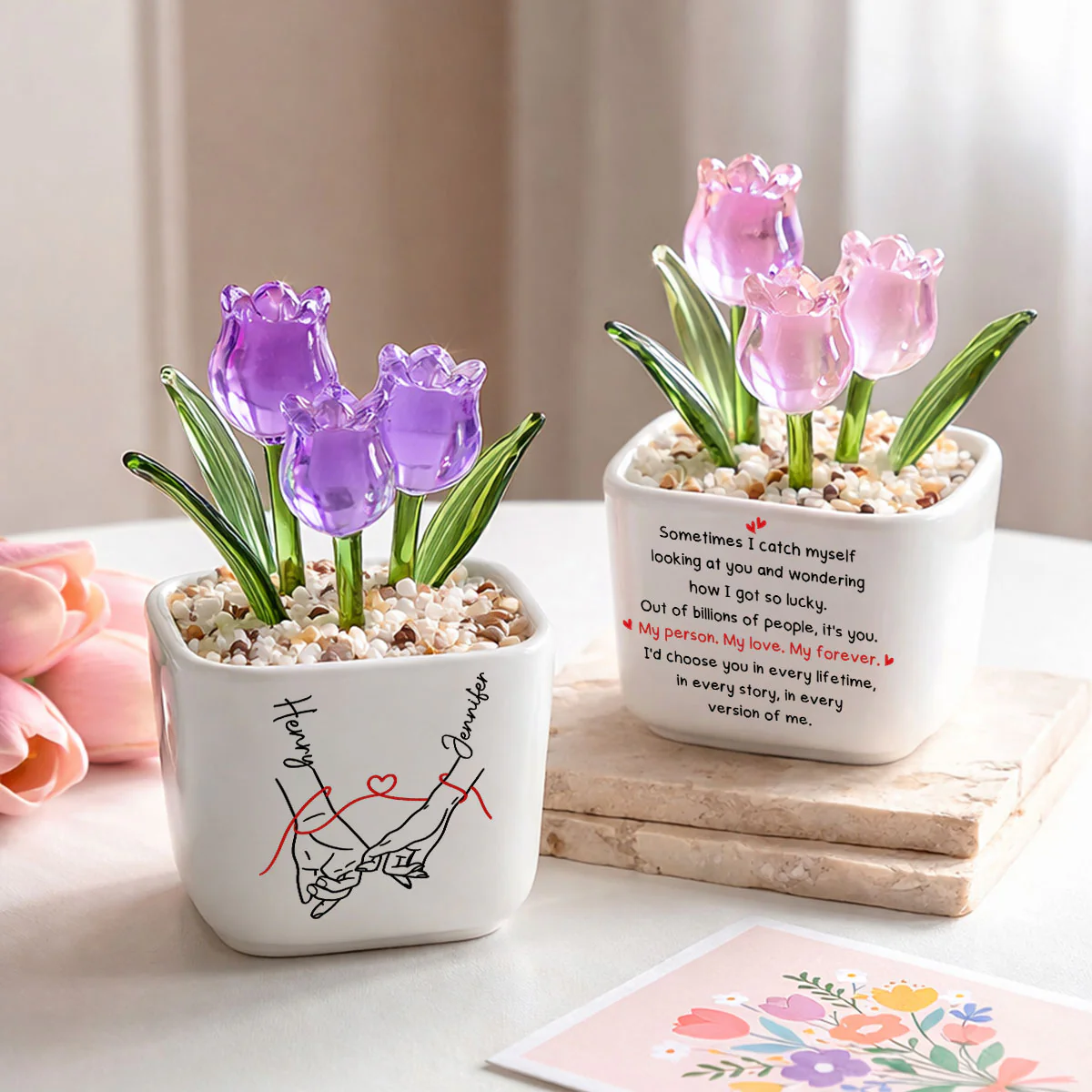 How Lucky I Am 2 - Personalized Custom Glass Everlasting Tulips