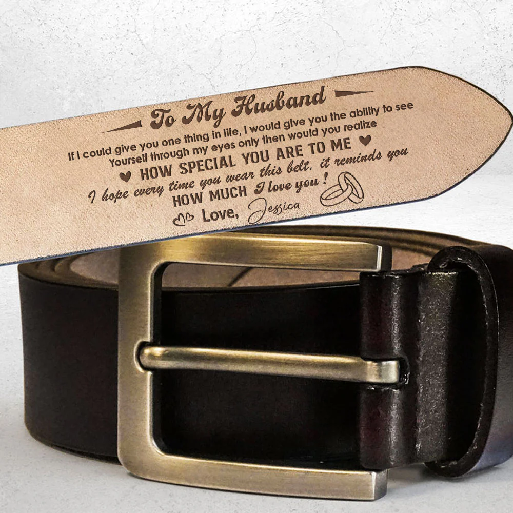 How Much I Love You - Personalized Custom Engraved Leather Belt - Image 2