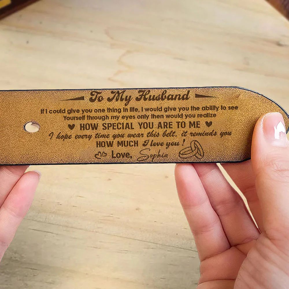 How Much I Love You - Personalized Custom Engraved Leather Belt - Image 4