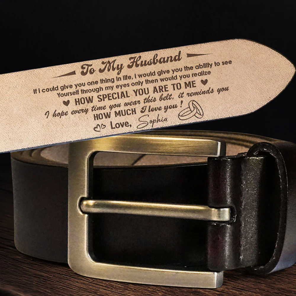 How Much I Love You - Personalized Custom Engraved Leather Belt - Image 5