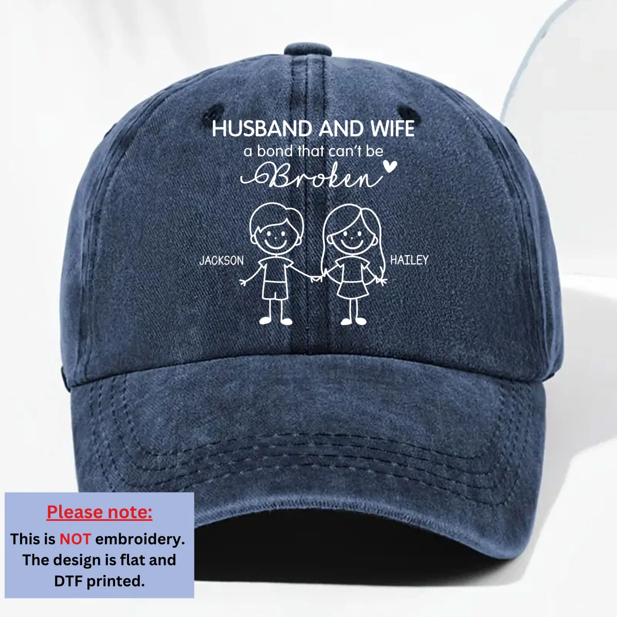Hubby And Wifey - Personalized Custom Vintage Washed Denim Cap - Image 10