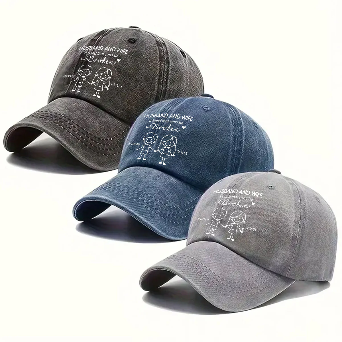 Hubby And Wifey - Personalized Custom Vintage Washed Denim Cap - Image 5