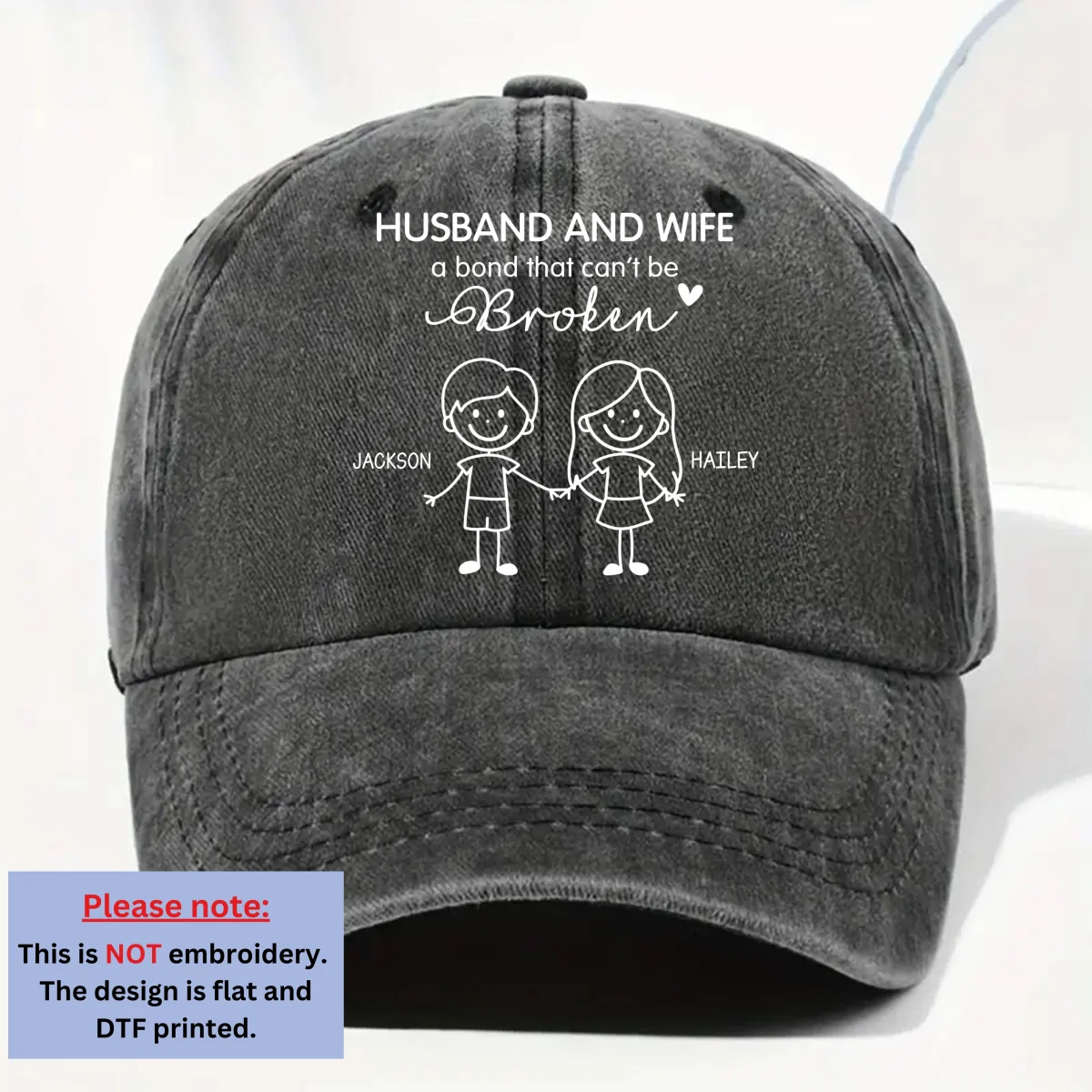 Hubby And Wifey - Personalized Custom Vintage Washed Denim Cap - Image 8