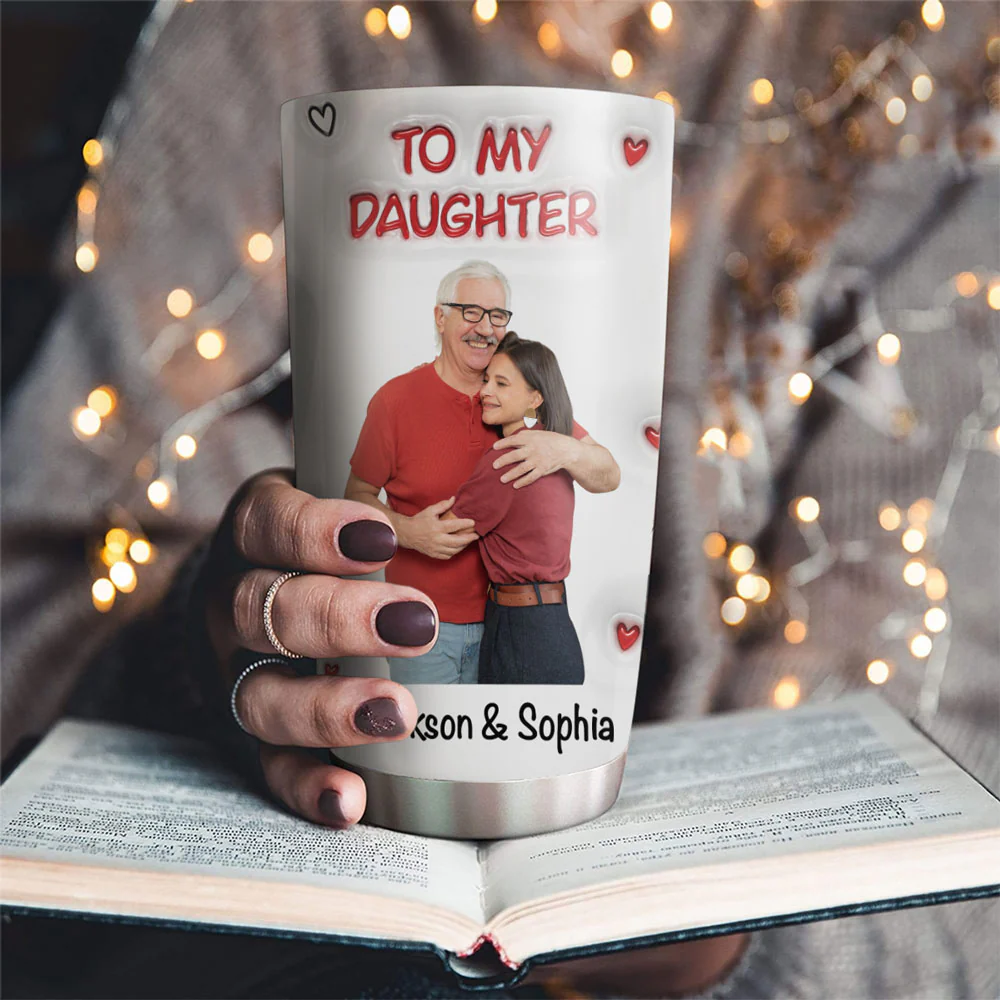 Hug From Dad Custom Photo - Personalized Custom 3D Inflated Effect Tumbler - Image 3