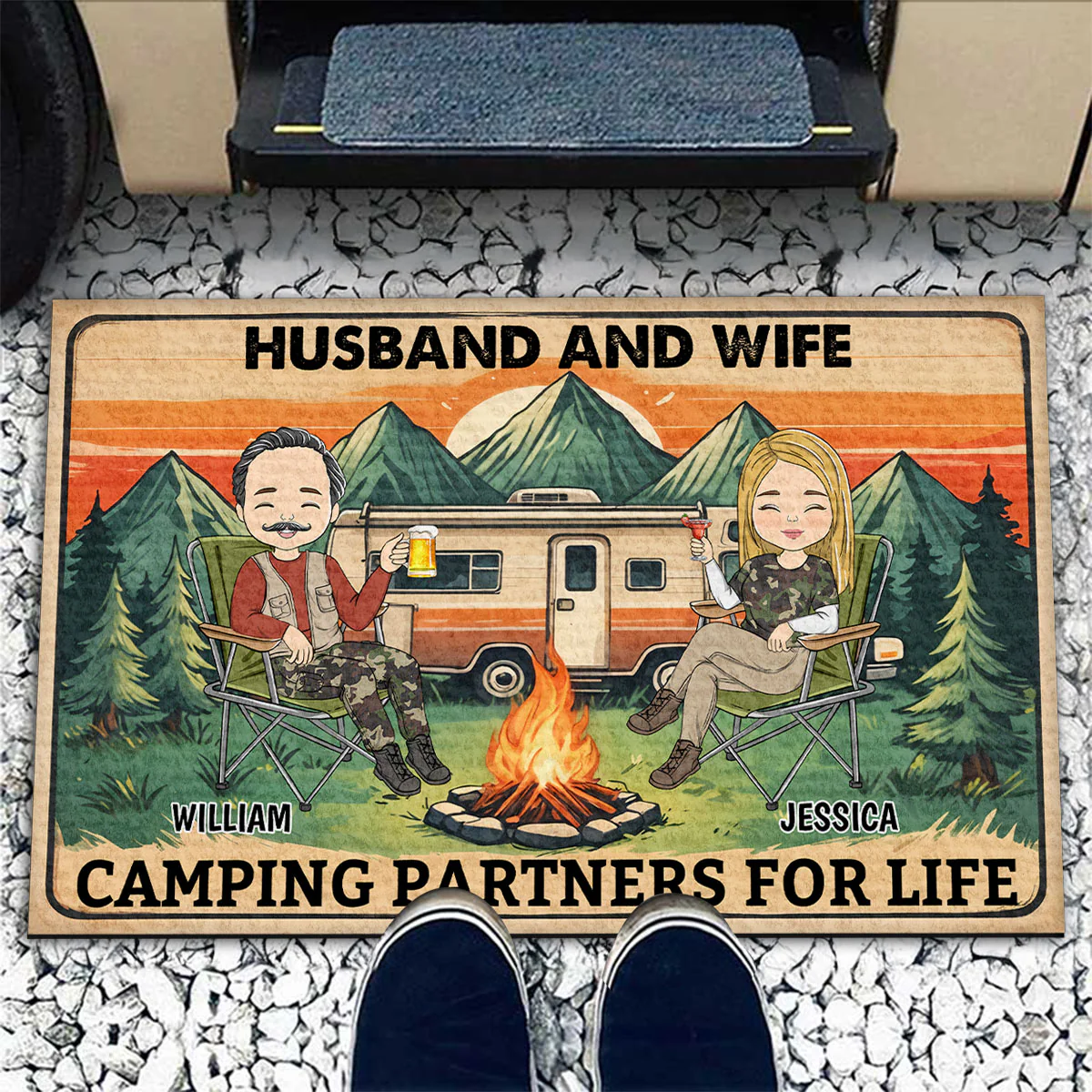 Husband And Wife Camping Partners For Life - Personalized Custom Doormat - Image 3