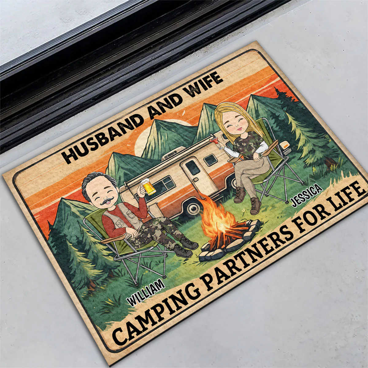 Husband And Wife Camping Partners For Life - Personalized Custom Doormat - Image 4