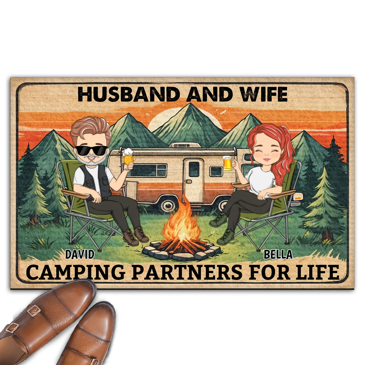 Husband And Wife Camping Partners For Life - Personalized Custom Doormat - Image 5