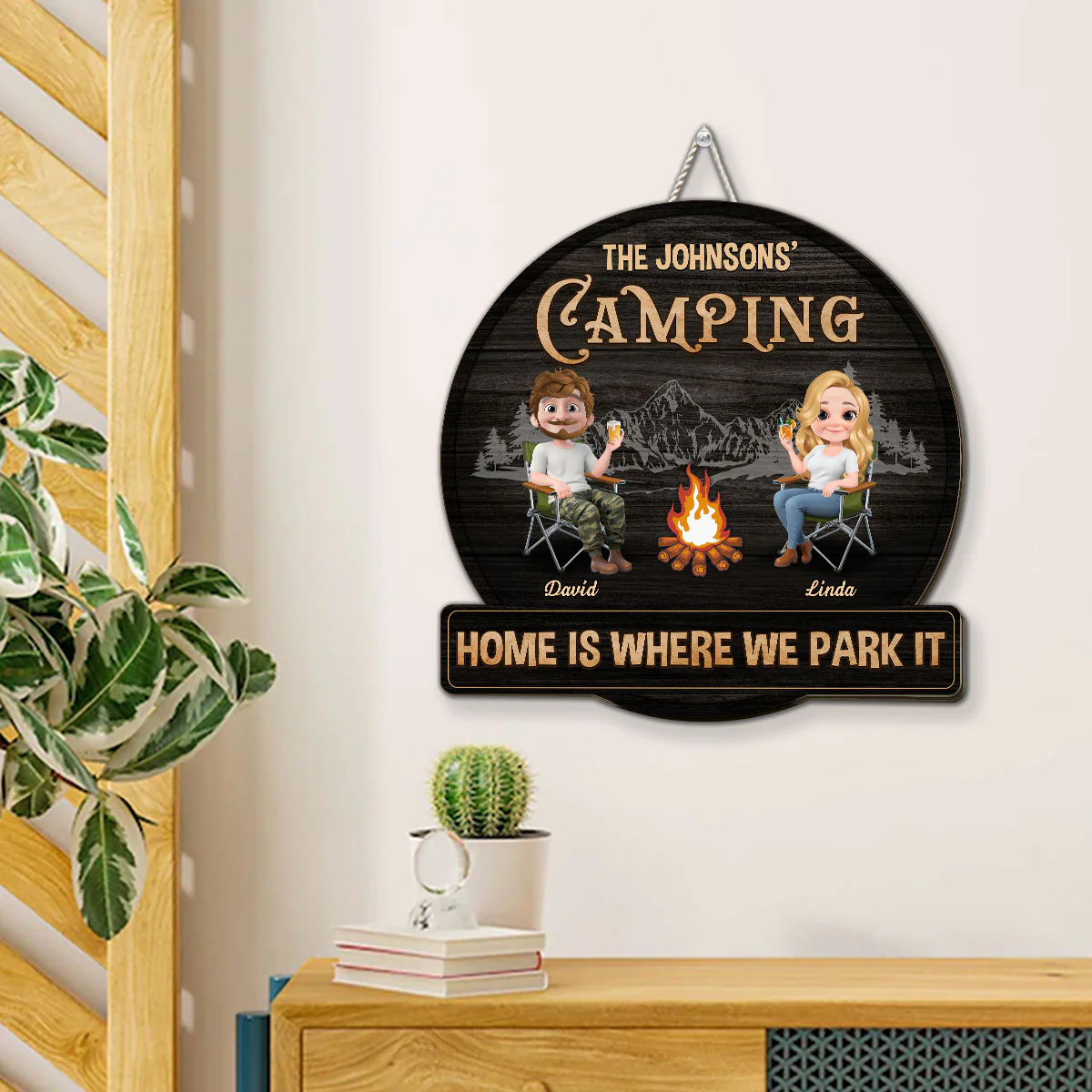 Husband And Wife Go Camping - Personalized Custom Wood Sign - Image 2