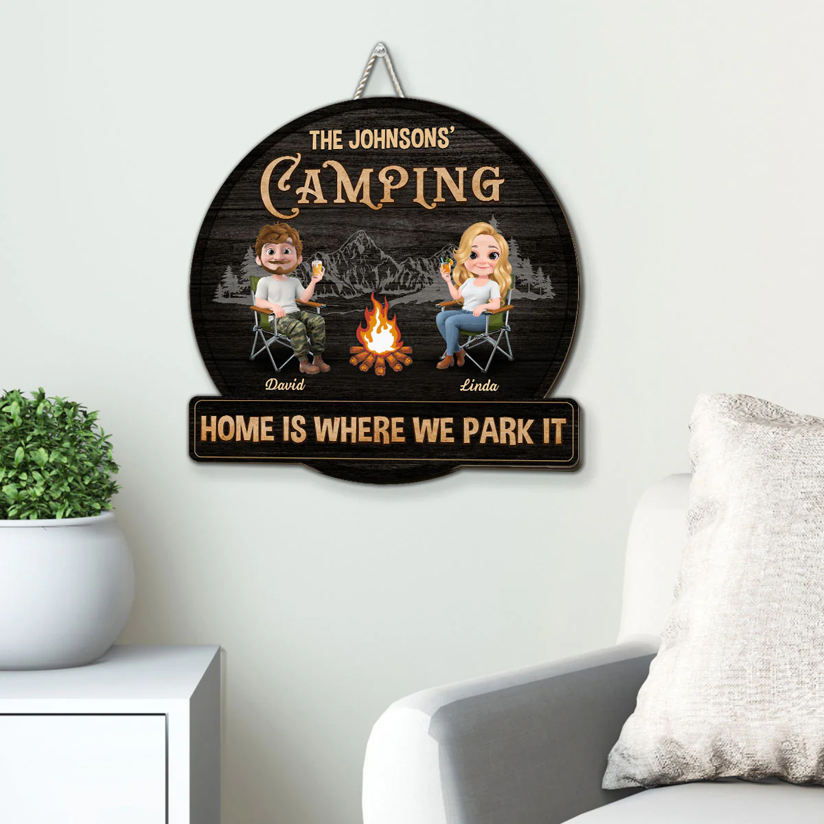 Husband And Wife Go Camping - Personalized Custom Wood Sign - Image 4