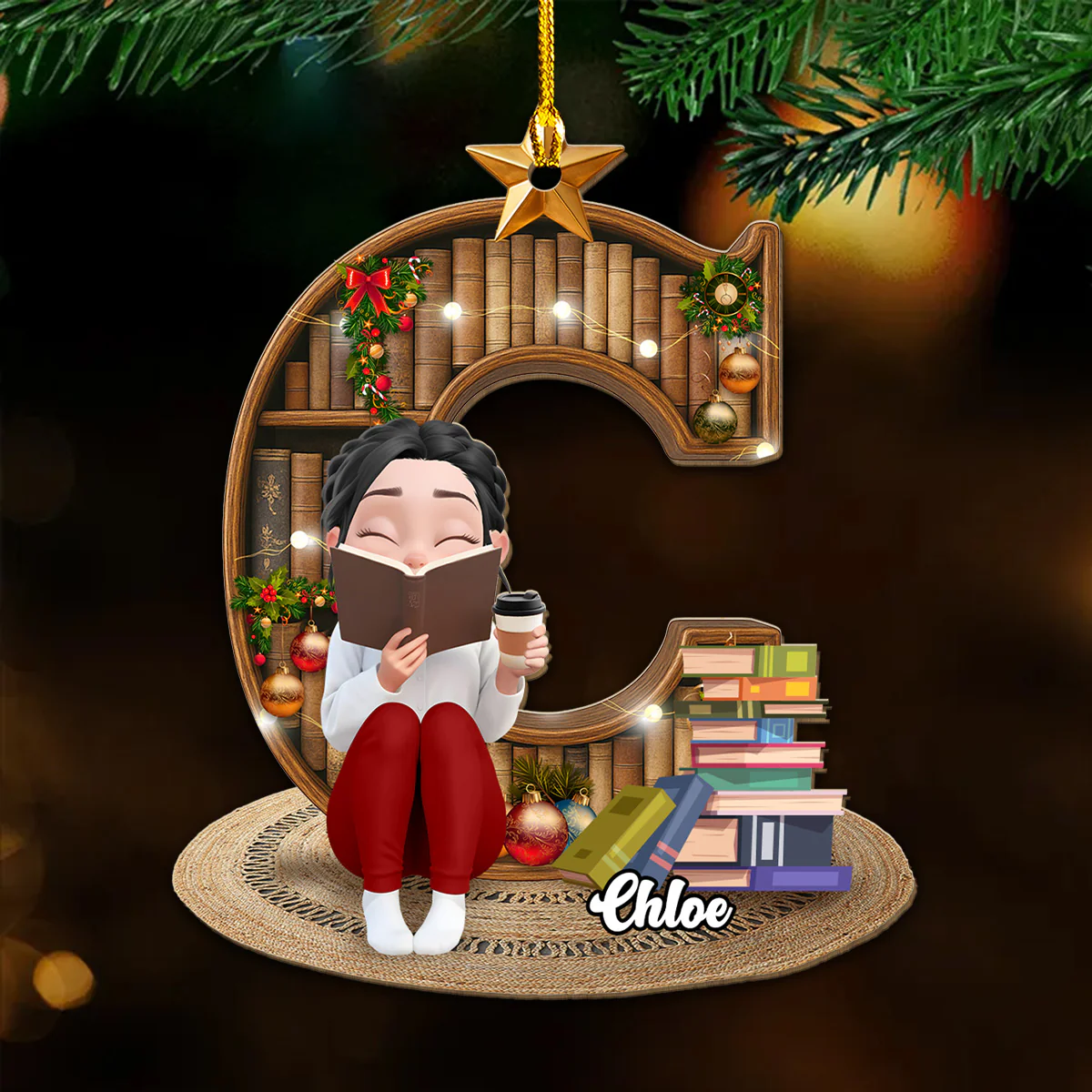 I Am A Bookaholic - Personalized Custom 3D Effect Wood Ornament - Image 2