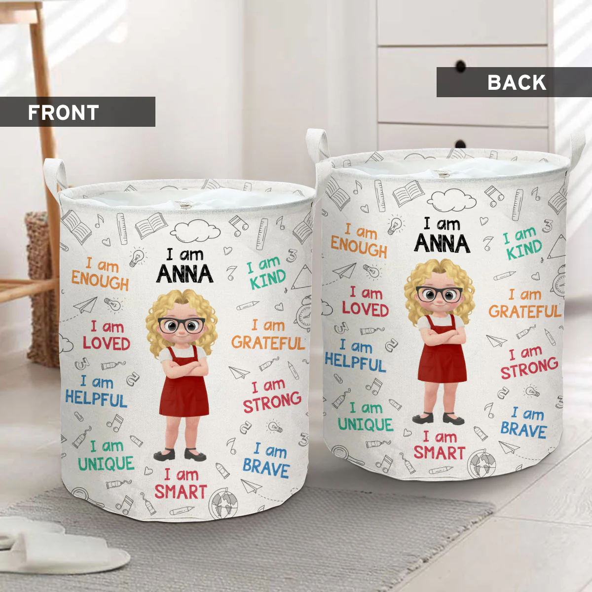 I Am Grateful - Personalized Custom Laundry Basket - Image 3