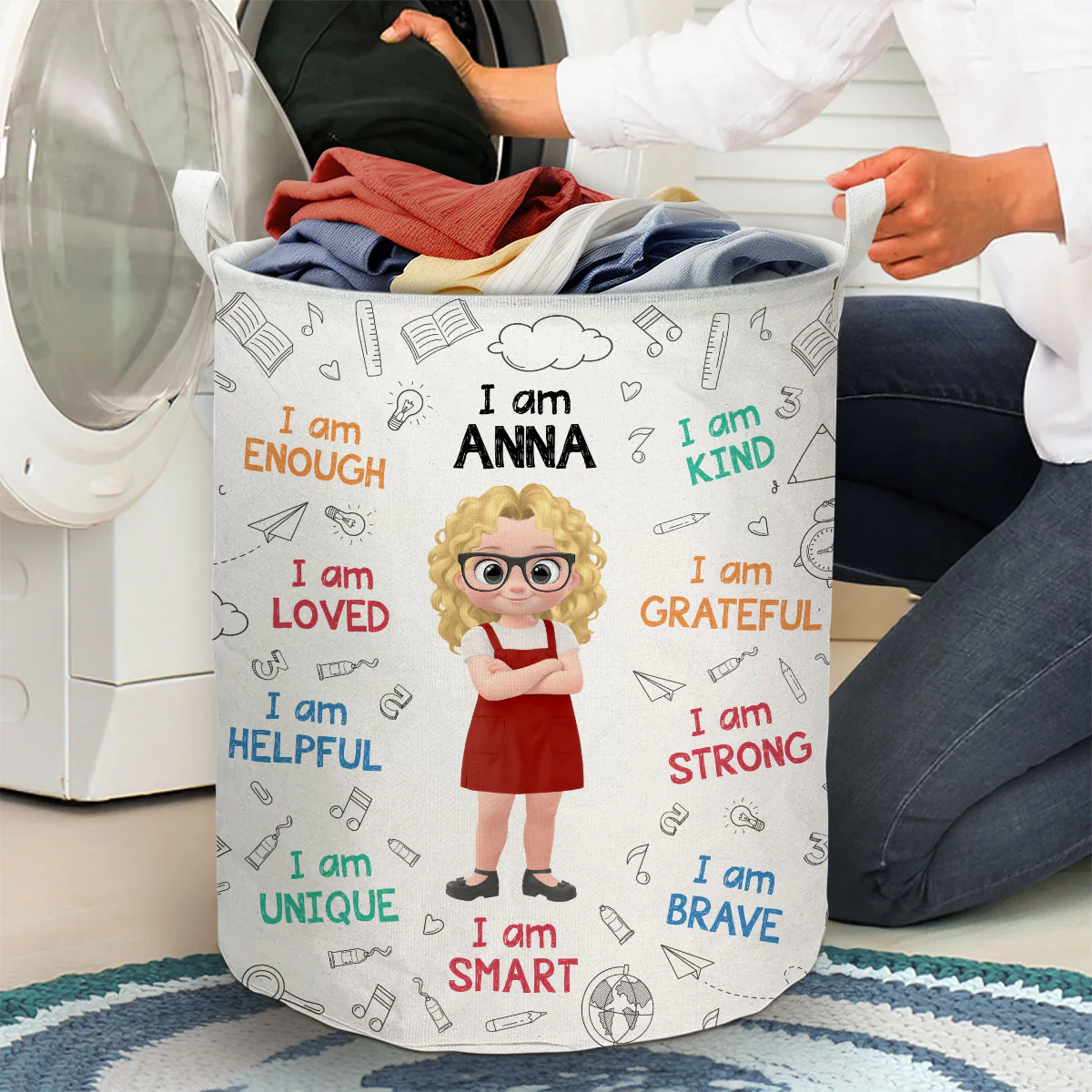 I Am Grateful - Personalized Custom Laundry Basket - Image 4