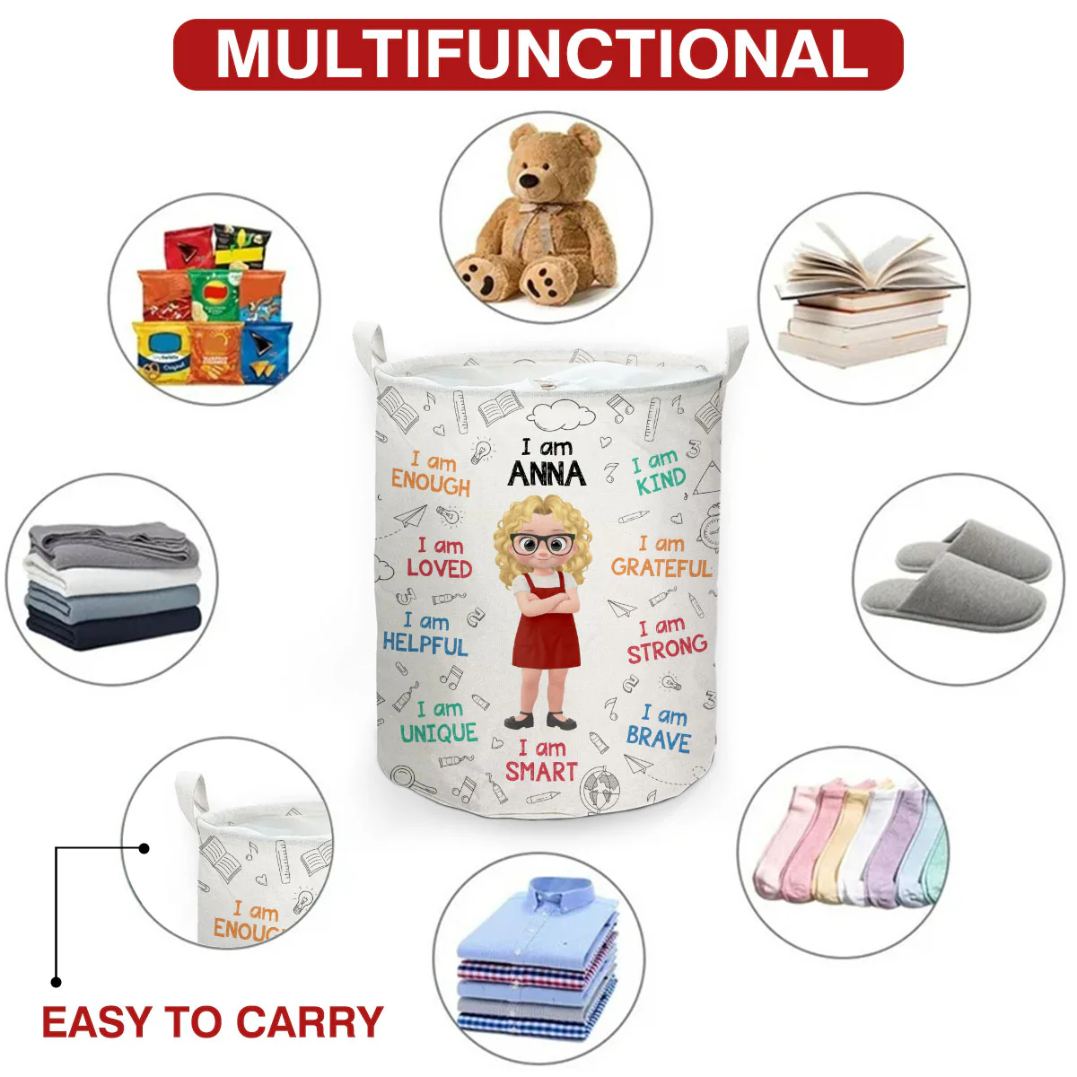 I Am Grateful - Personalized Custom Laundry Basket - Image 7