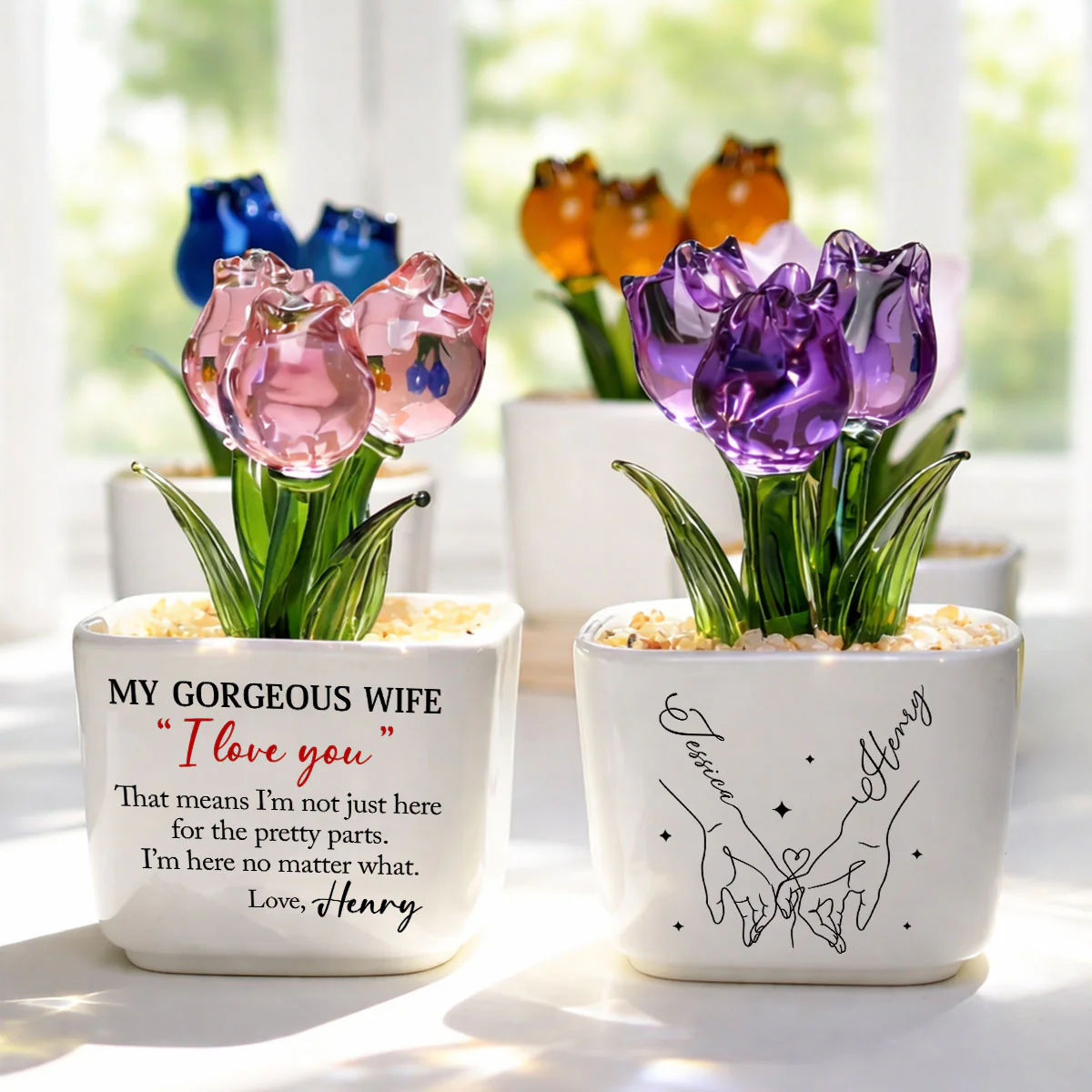 I Am Here For You - Personalized Custom Glass Everlasting Tulips - Image 3