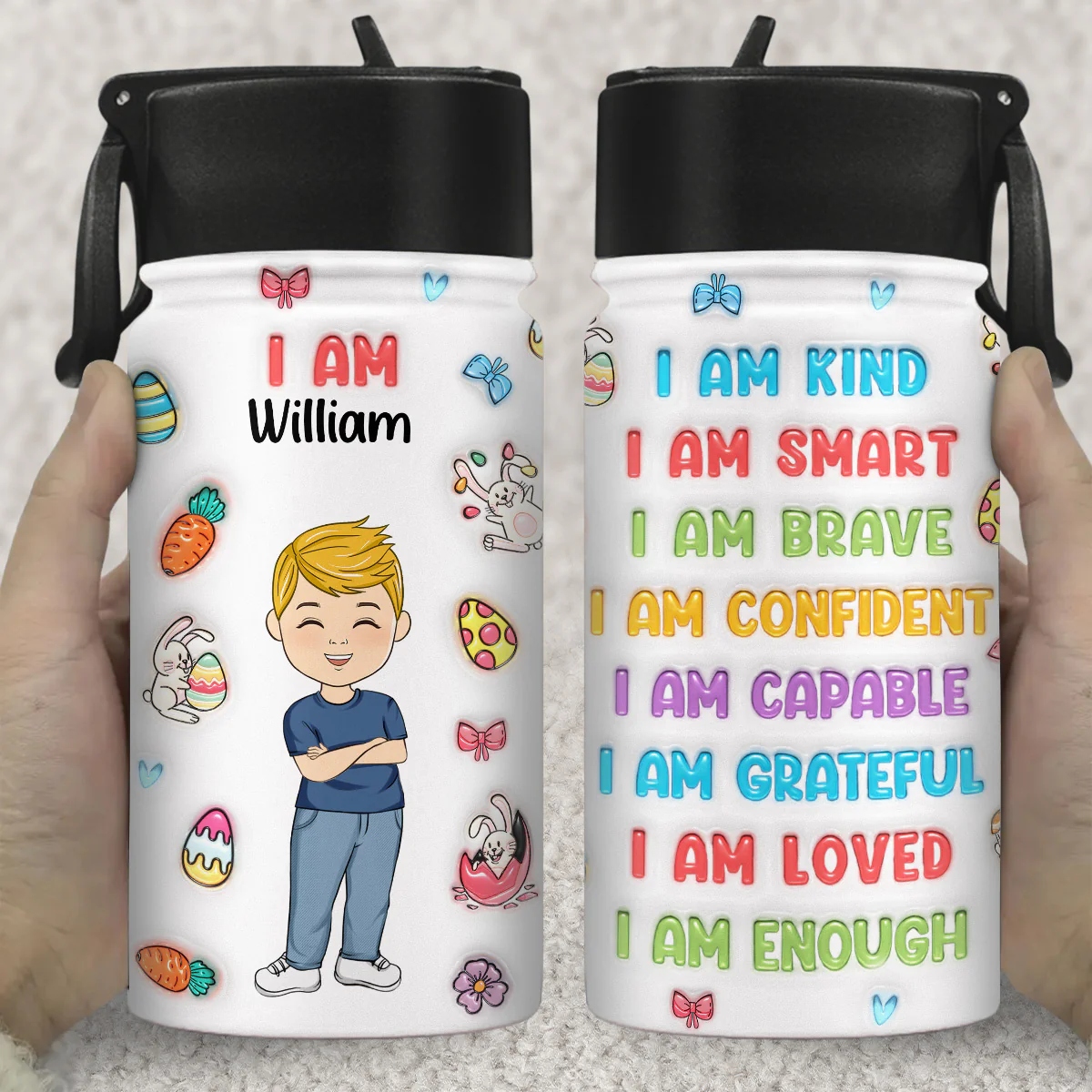 I Am Loved - Personalized Custom Kids Water Bottle - Image 3