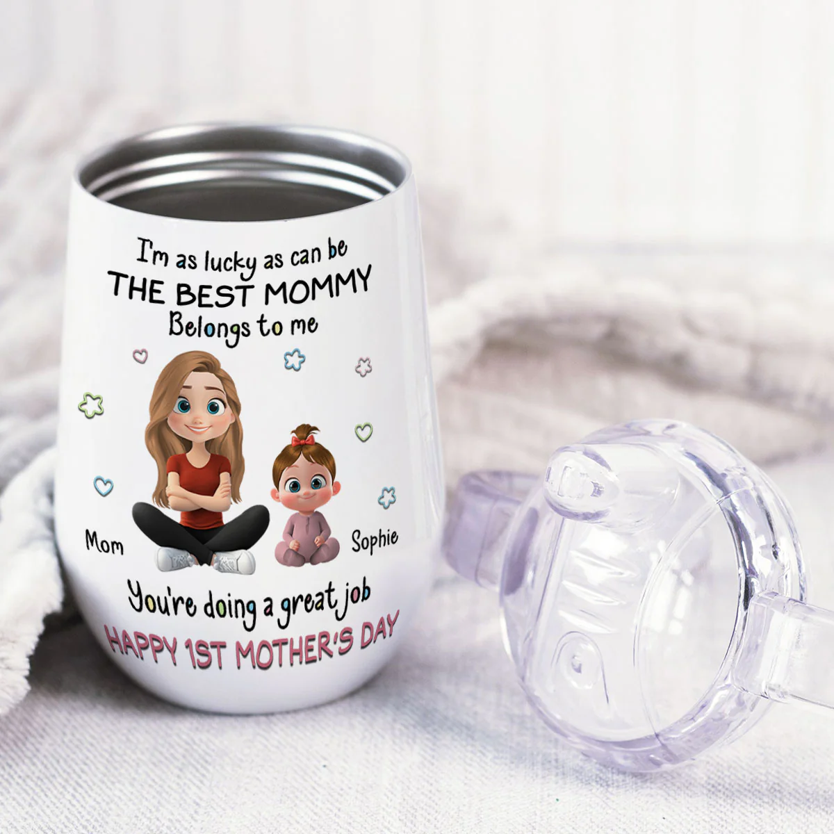 I Am Lucky - Personalized Custom Sippy Cup With Handles - Image 2