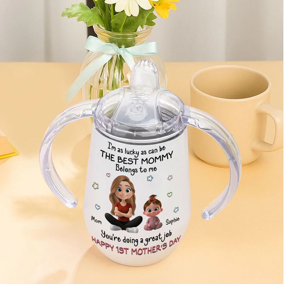I Am Lucky - Personalized Custom Sippy Cup With Handles - Image 3