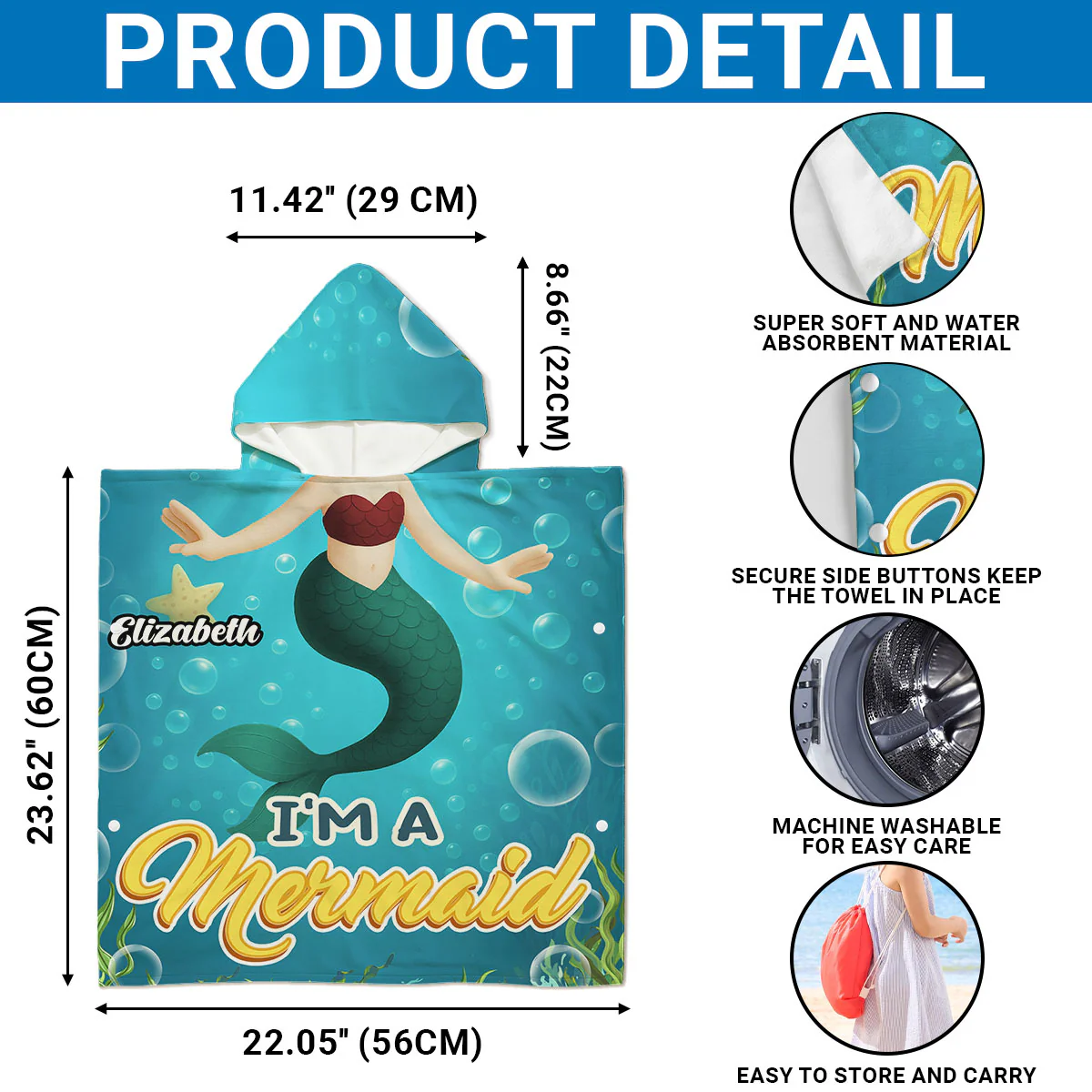I Am Mermaid - Personalized Custom Hooded Beach Towel - Image 6