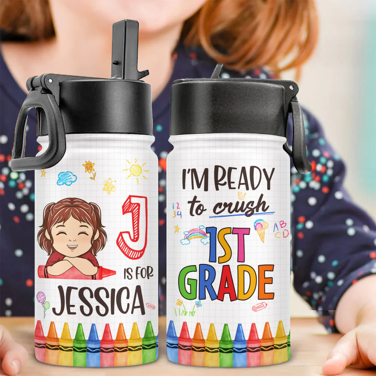 I Am Ready To Crush School - Personalized Custom Kids Water Bottle - Image 2