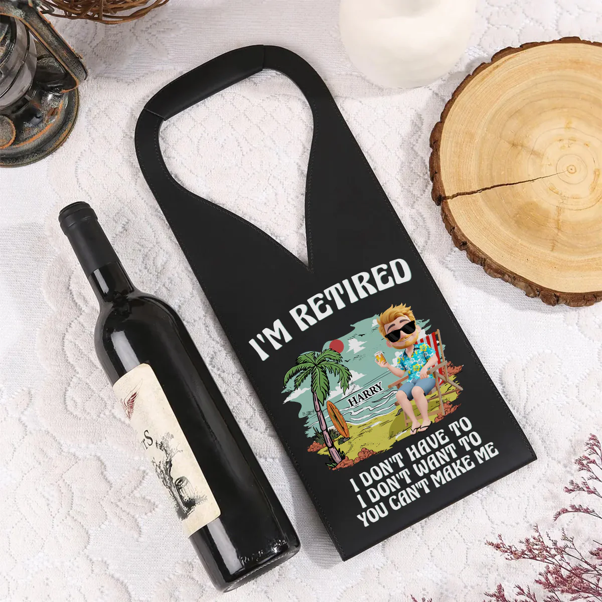 I Am Retired - Personalized Custom Leather Wine Bag - Image 6